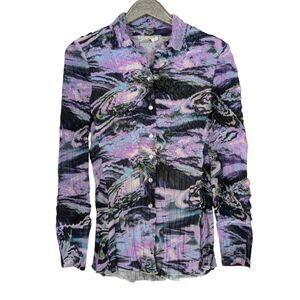 ALBERTO MAKALI Signature Crinkle Mesh Shirt Artsy Galaxy Print Size Medium